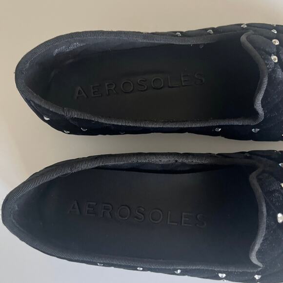 AEROSOLES 'Betunia' 8.5 WIDE Quilted Black Velvet Jeweled Loafer Smoking Flat - Picture 6 of 8
